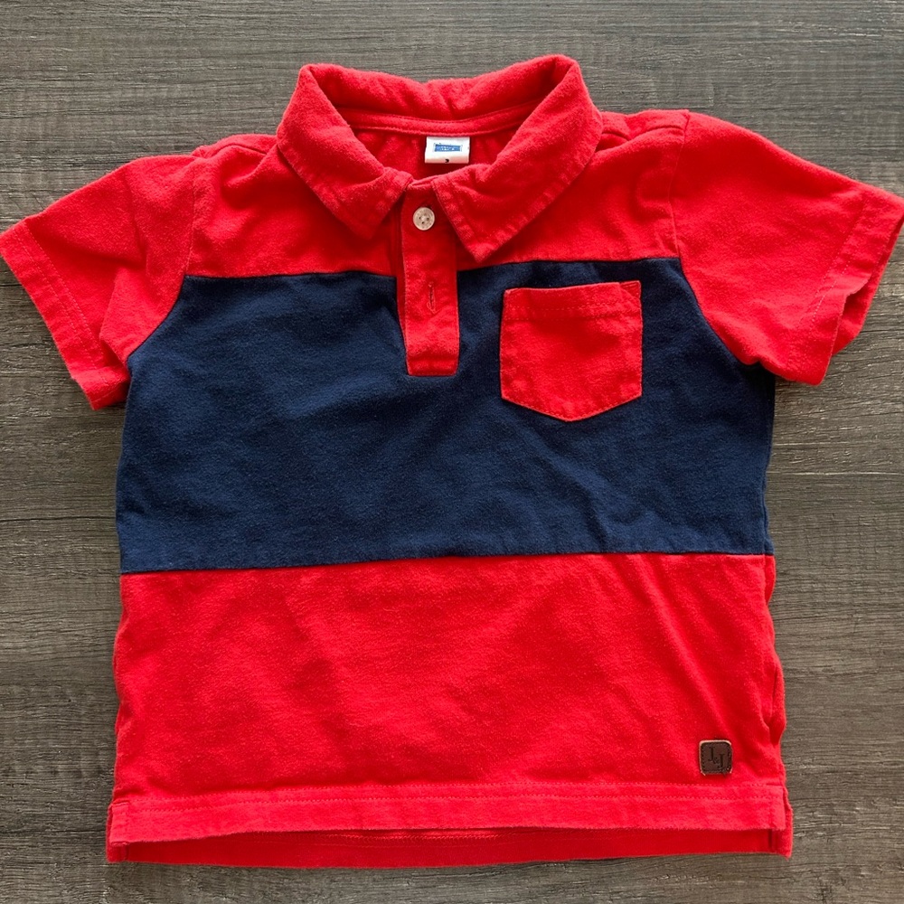 Janie and Jack Red and Blue Polo Shirt Color Block Design